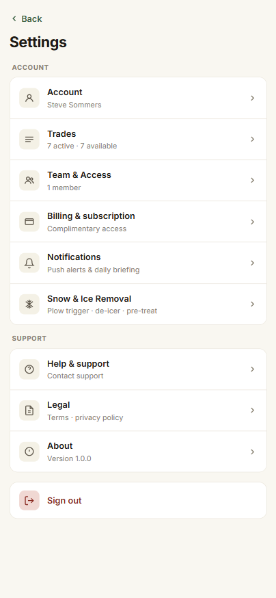 DecideWeather Settings screen
